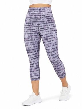 Athleta Elation Printed Capri Leggings L Tahiti Dusk Purple